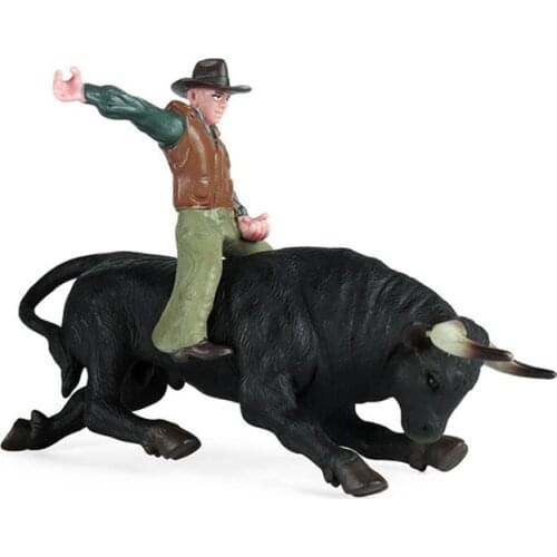 FBIL-PVC Model Animal Toys Rodeo Bull with Rider Collectible Static Plastic Toy for Children