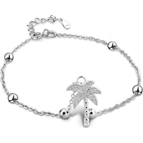 Fashion Beach Coconut Tree Bracelet 100% 925 Sterling Silver Girl Bohemian Solid Silver Bracelet Charm Womens Jewelry Gift