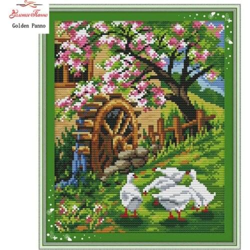 Golden Panno,Needlework,Embroidery,DIY DMC Scenic Painting cross stitch,Kits,14ct spring cross-Stitching,wall dec