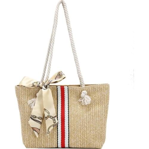 2021 New Beach Weaving Shoulder Bag Simple Leisure Holiday Travel Silk Scarf Straw Handbag