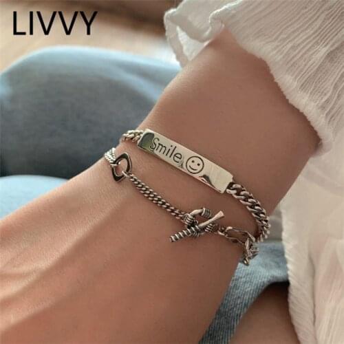 LIVVY New Fashion Thai Silver Color Smiling Face Hollow Round Bracelet Vintage Handmade Party Accessories Jewelry