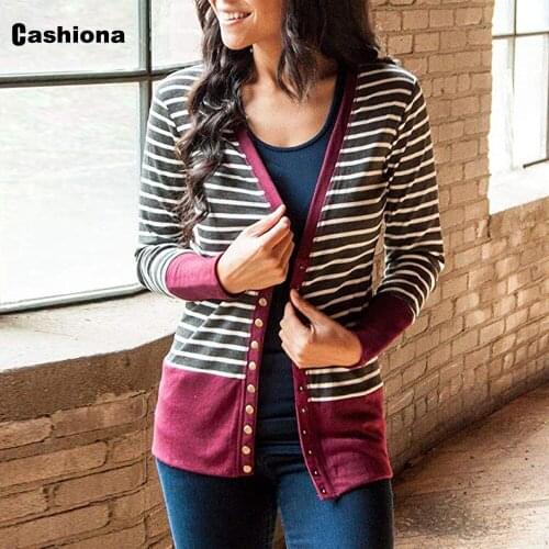 Cashiona New Patchwork Stripes Trench Coats Spring Autumn Leisure Cardigans Knitted Coat Basic Outerwear Women Clothing 2020