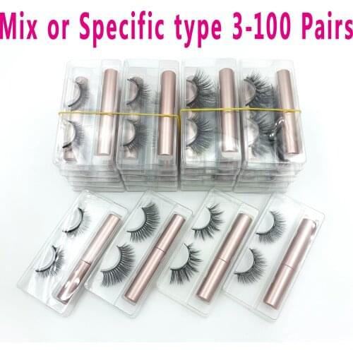 Wholesale Eyelashes 3-100 Pairs Magnetic Eyelashes 3D Mink Fake Eyelash Magnet Eyeliner Lashes Waterproof Liquid Eyelash Makeup