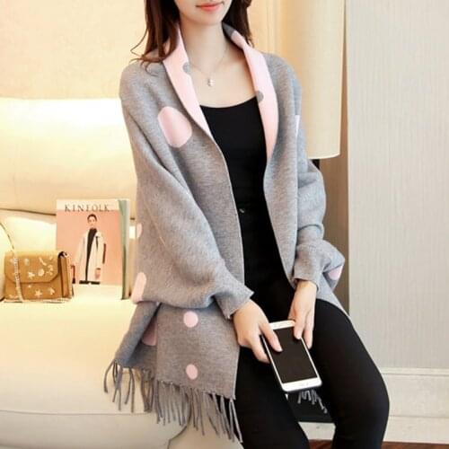 Autumn Winter Fashion Lady Tassel Knitted Shawl Sweater Women Solid Tassel Batwing Sleeve Poncho Cardigan Wrap Swing