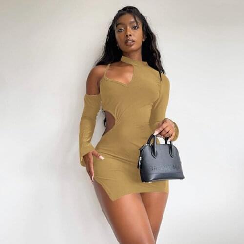 Fall Clothes Nightclub Hollow Irregular Bodycon Sexy Dress Evening Dresses for Women Club Outfits Streetwear Y2k Wholesale Items