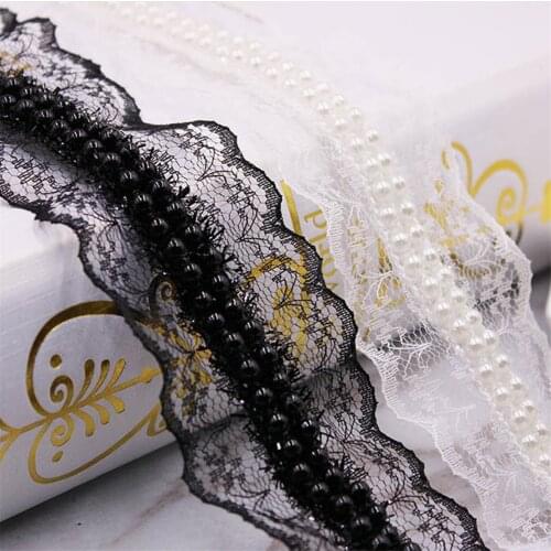4CM Polyester Bead Pleated Lace Trim Ribbon Dress Wedding Cuff Sewing DIY Craft