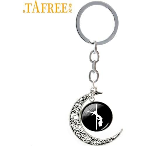 TAFREE casual fashion Pole Dancing dance keychain Charm girls stripper dancer silhouette art moon pendant key chain jewelry T490