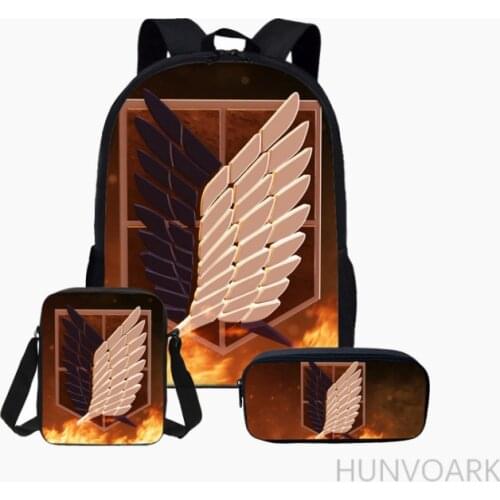 3 Pcs/Set Attack on Titan Backpack Anime Jiyuu no Tsubasa Eren Jaeger nylon Schoolbags Fashion Unisex Children satchel