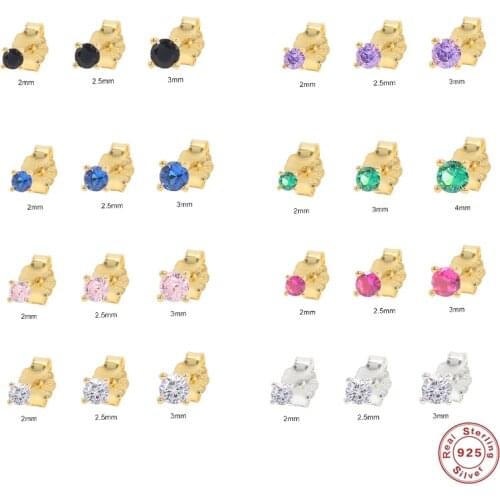 S925 Sterling Silver Cartilage Earrings Colorful Crystal Stud Earring For Women Girls Piercing Pendientes Wedding Jewerly Gifts
