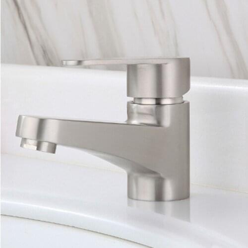SUS 304 Stainless Steel Bathroom Basin Faucet Contemporary Single Holder Single Hole Cold Water Sink Tap Faucet Deck Mounted