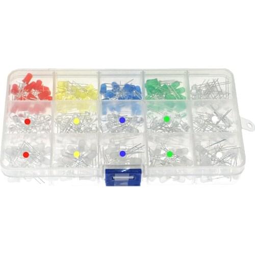 300pcs 5MM LED light-emitting diode yellow, red, blue, white, green, transparent, mist, boxed DIY