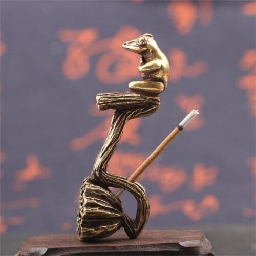 Solid Brass Lotus Seed Frog Figurines Incense Burner Ornaments Retro Copper Animal Miniature Tea Pet Home Decoration Accessories