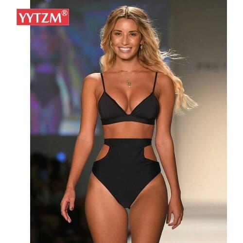 YYTZM High Waist Bikinis 2021 Swimwear Women Push Up Swimsuits Solid Brazilian Bikini Ribbed Biquini Strap Swim Bathing Suits