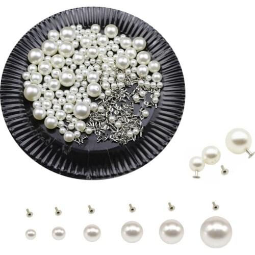 50/100/160 Sets Round Imitation Pearl Rivets Studs DIY Wedding Decor Rivet Pearls Set Garment Shoes Bag Accessories Beads Spikes
