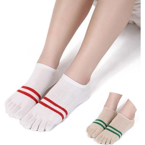 Summer Thin Womens Five-finger Socks Low Tube Cotton 5 Toes Boat Sock Short Striped Breathable Ladies Girls Student Ankle Socks