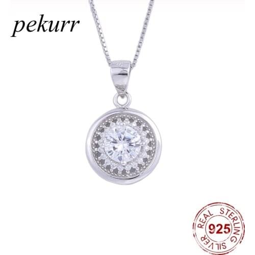 Pekurr 925 Sterling Silver Round Big Zircon Gems Female Pendants Clove Flower Necklaces For Women Chain Collar Fashion Jewelry