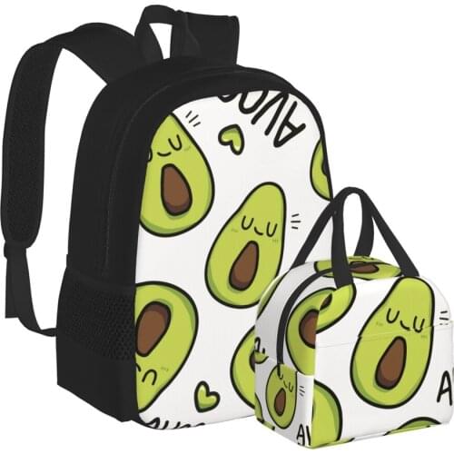 WHEREISART Cartoon Fruits Print Women Backpack With Lunch Bag 2 PCS Students Travel School Bagpack Cute Avocado Mochila Feminina