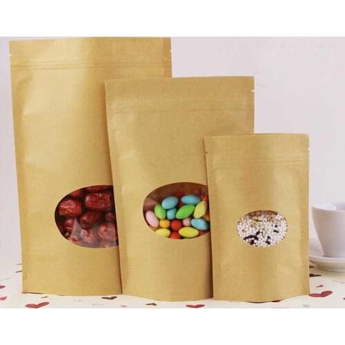 20*30+5cm 20pcs Kraft Paper Ziplock Window Bag For Gift/tea/candy/jewelry/bread Packaging Paper Food Bag Diy Jewelry Display