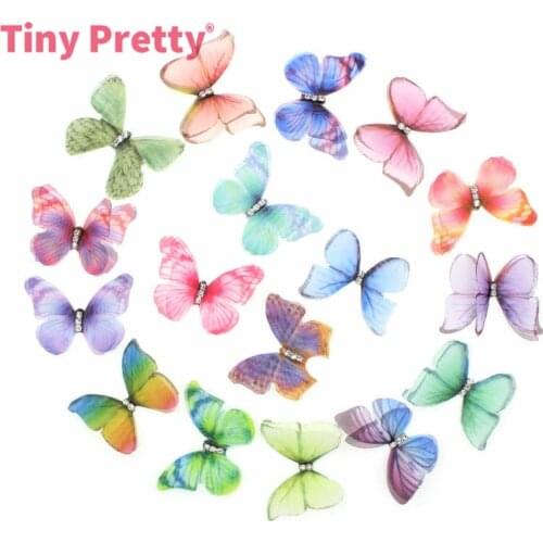 20PCS Double-layer Sheer Butterflies 3D Organza Butterfly w/ Rhinestone for DIY Choker, Necklace, Hair Pins, Party Decoration