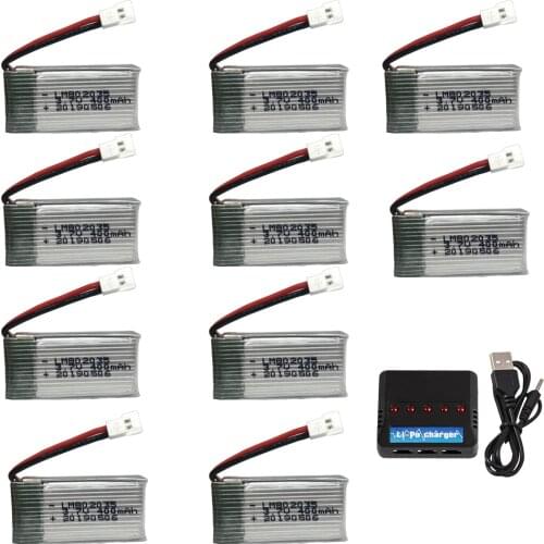 3.7V 400mAh 802035 Lipo Battery and 4in1 Battery charger box set for H107 H31 KY101 E33C E33 U816A V252 H6C RC Quadcopter Drone
