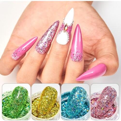 4 Boxes Holographic Nail Glitter Flakes Sequin Pink Blue Green DIY Nail Powder Manicure Decoration