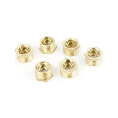 6pcs Brass 1/2PT Female to 3/4PT Male Thread Hex Reducer Bushing Pipe Coupler