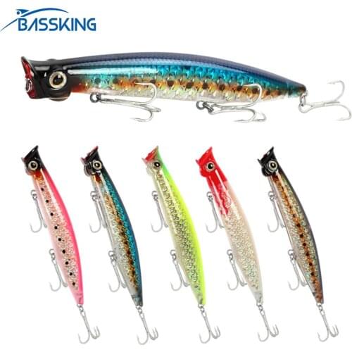 BASSKING Popper Bait 110mm/13.5g Floating Fishing Lure Treble Hook Isca Artificial Topwate Fishing Wobbler Leurre Swimbait Peche