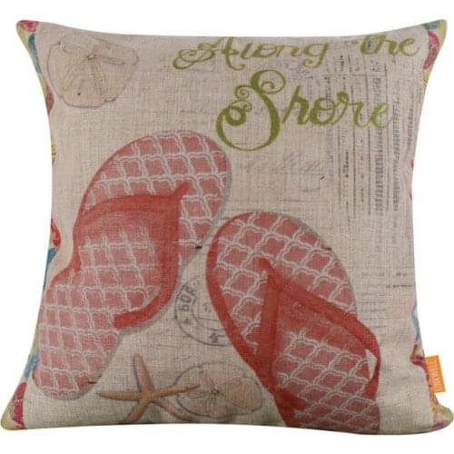 Free Shipping 45*45cm Pink Girl Beach Slipper Burlap Pillow case Cover Along the Shore Shell Sea Star