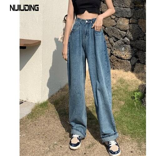 Plus Szie S-6XL Women Wide Leg Jeans Pants With Pockets Autumn Winter High Waist Streetwear Denim Pants Female Long Trousers