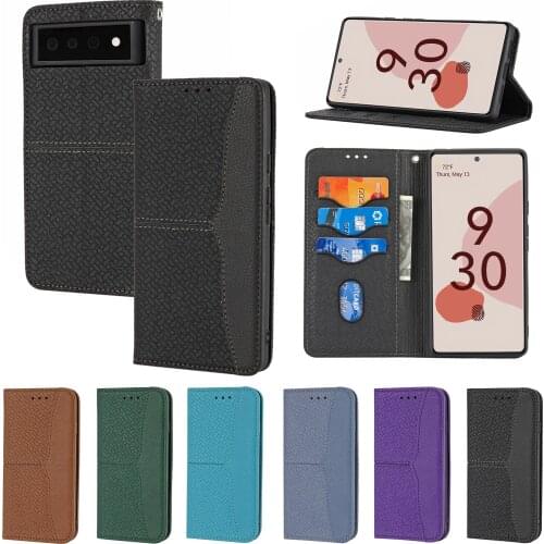 PU Leather Phone Case for Google Pixel 6 Pro 5A Woven Pattern Flip Wallet Cover Lanyard Full Protective Shockproof Cards Coque