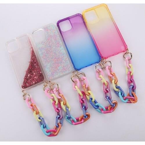 Color Translucent Lanyard Phone Case For iphone 11 12 Pro Max MiNi X XR XS 7 8Plus Plastic Bracelet Phone Cover With Strap