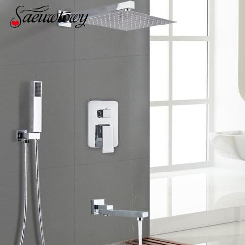 Chrome Shower Faucet Bathroom Shower Set Rain Shower Faucet Bathtub Shower Faucet Rotatble Spout Faucet Concealed Shower Set