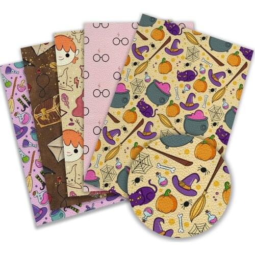 Artificial Synthetic Halloween Skull Pumpkin Glasses Owl Print Leather Fabric 22x30 Cm Sewing Bag DIY Crafts