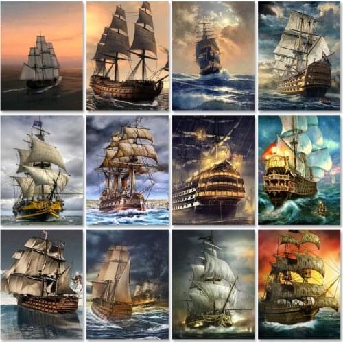 PhotoCustom Oil Painting By Numbers 60x75cm Paint By Numbers On Canvas Sailing Scenery Watercolor By Numbers Home Decor