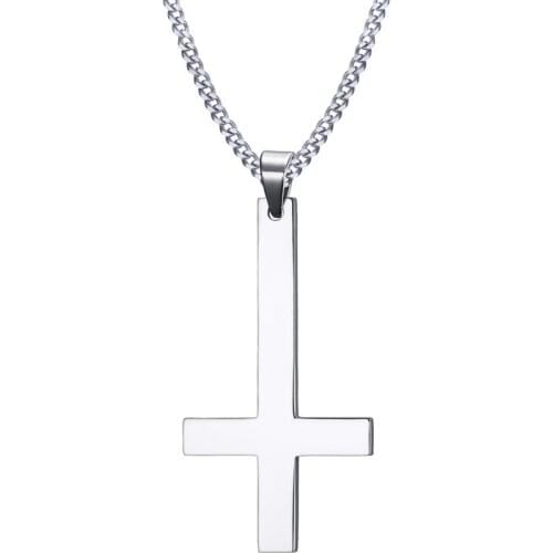 Classic Stainless Steel Upside Down Cross Inverted Cross of St Peter Pendant Necklace Lucifer Satan Satanism Gothic jewelry