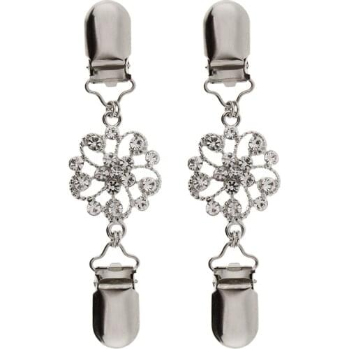 Pack of 2 Crystal Rhinestone Vintage Cardigan Sweater Clip Cloak Blouse Shirts Collar Clasp Fastener Brooch Pin Button