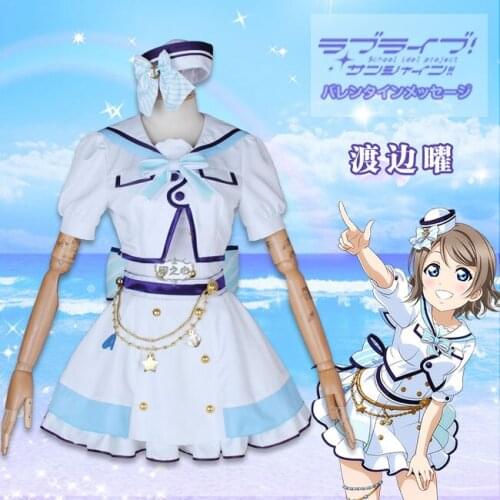 Anime cosplay Love live Aqours Watanabe You 6th anniversary party costume lolita sailor suit A