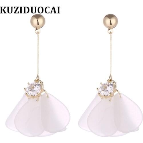 Kuziduocai New Fashion Jewelry Will Not Fade Zircon Resin Droplet Flowers Tassel Stud Earrings For Women Brincos Pendientes 1345