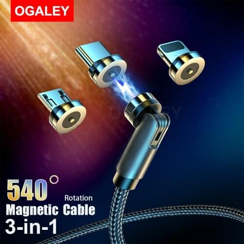 3 in1 Magnetic Charger Cable For iPhone 12 Pro Max 11 Pro MAX 11Pro Micro USB Type-C Type C 3A Fast Charging Magnet Cable Rotate