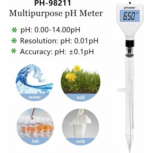 PH-98211 Multipurpose pH Meter Soil Acidity Tester Sharp Glass Electrode for Aquarium Water Milk Cheese Soil Analyzers Tools