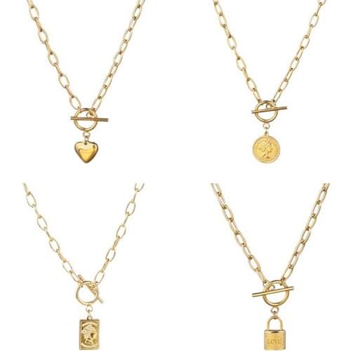 Stainless Steel Multi Layers Chain Necklace With Heart Lock Women Punk Padlock Pendant Necklace Thick Necklace Couple Necklace