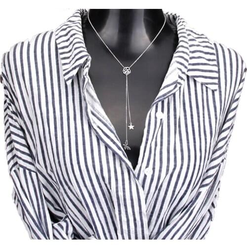 Trendy Silver color Gold Stainless Steel Hollow out Butterfly Rose Flower Long Tassel Star Drop Women Necklace Choker Jewelry