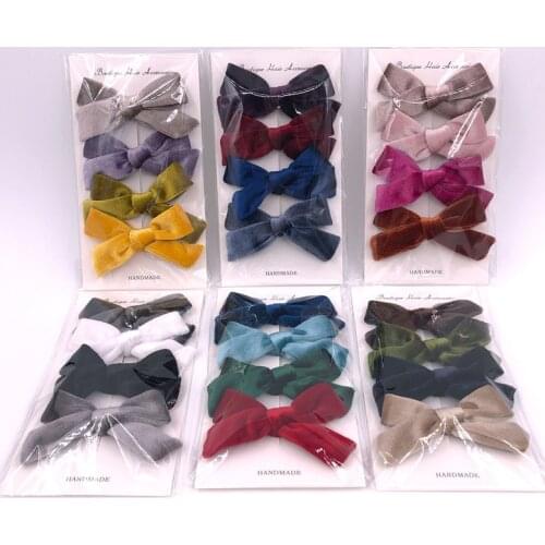 Set of 4 , Handtied Velvet Hair Bow clips or Nylon headbands, Schoolgirl Velvet bows with Alligator Clips baby shower gift