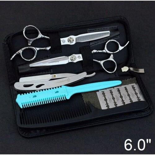 Univinlions 6" Hair Cutting Thinning Scissors Kit Barbers Hair Scissors Japan Steel Hairdresser Razor Hair Shears Salon Tools