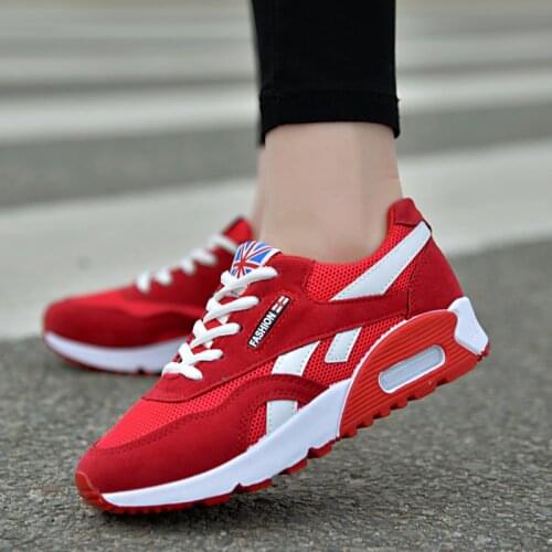 Spring New Sports and Leisure Mesh Lace-up Cushioned Womens Shoes Thick-soled Running Travel Single Shoes Rice Word Students