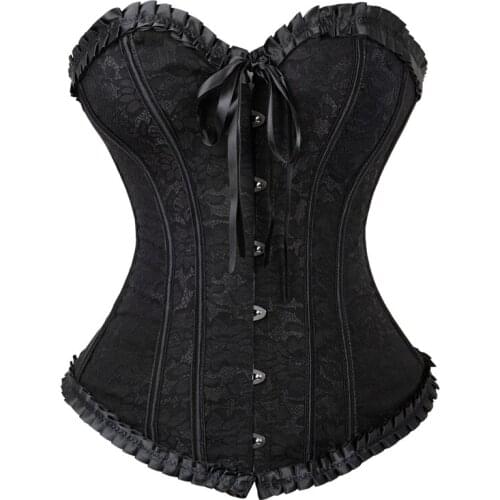 New Embroidered Lotus Leaf Lace Overbust Corset Women Body Shaper Waist Trainer Slimming Abdomen Gather Gothic Corset Top
