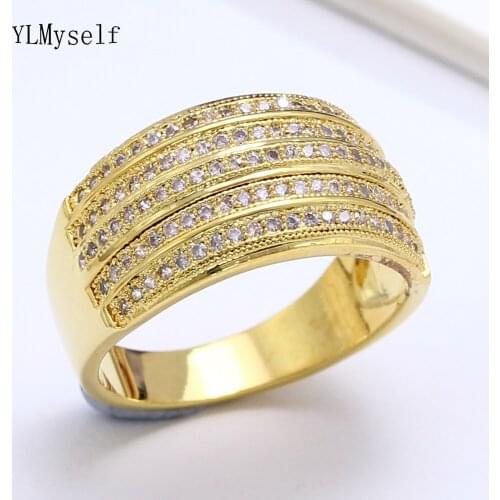 Limited promotion cubic zirconia rings for women white and gold color brass metal fast shippingTrendy jewelry female accessories