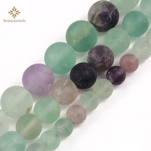 Wholesale Natural Matte Fluorite Beads Dull Polish Stone Round Bead for Jewelry Making DIY Woman Bracelet Necklace Accessories