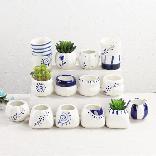 Wholesale Hand Painting Ceramic Flower Pots Plant Vase Home Decoration Ornament Miniature Model Figurine Flowerpots Office Decor