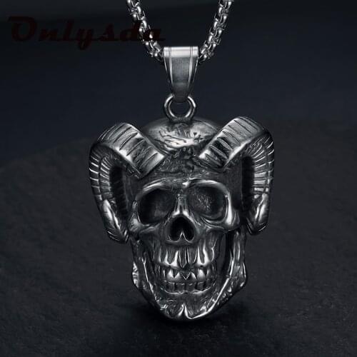 Charms Gothic Devil Satan Goat Skull Pendant Necklace Mens Fashion Biker Rock Punk Jewelry Antique Retro Chain Gift OSDZ154